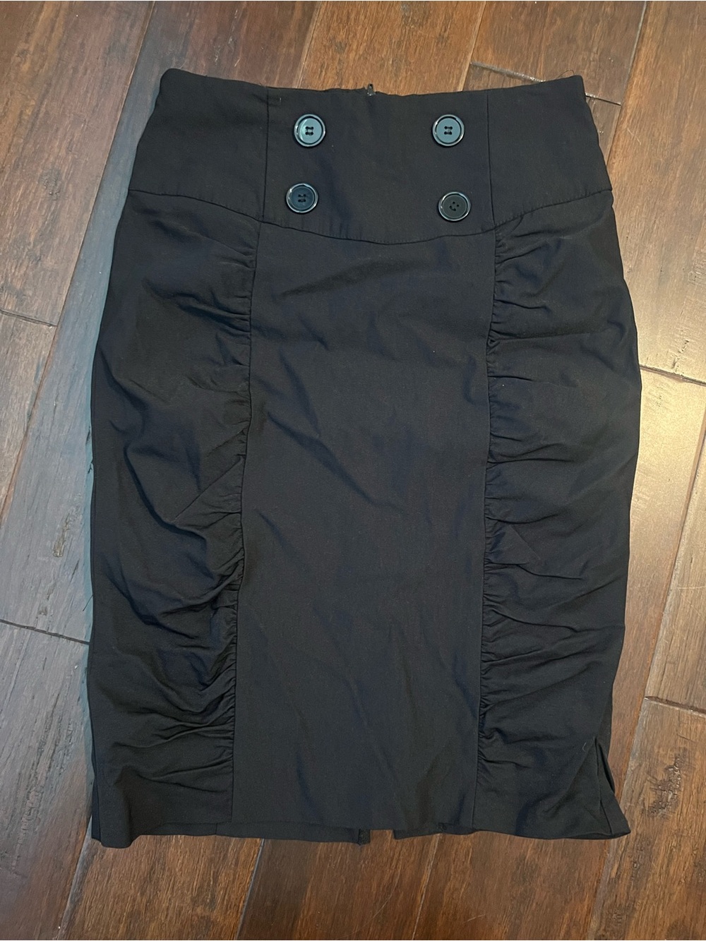 Charlotte Russe Black High-Waist Ruched Pencil Skirt with Button Detail